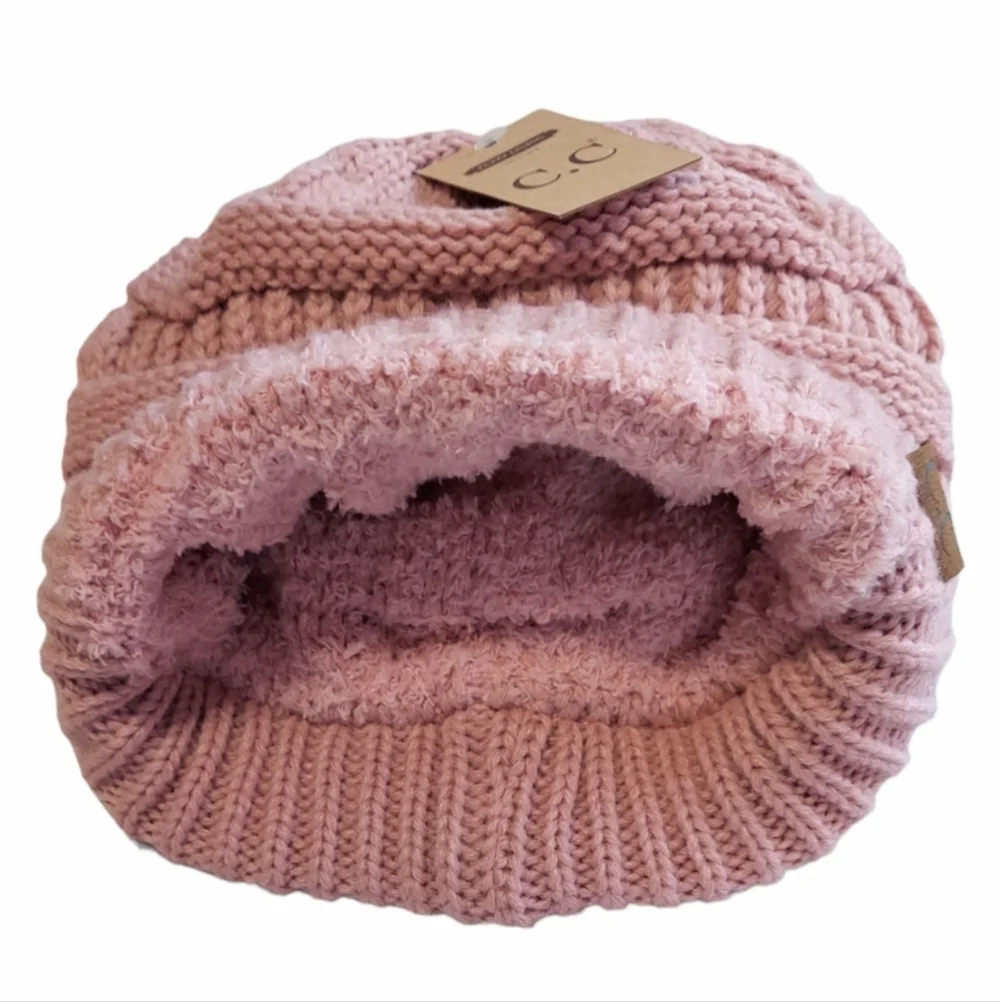 C.C Beanie Hat Womens Cable Knit Hat Pink Warm Lined New Hat Warm Winter